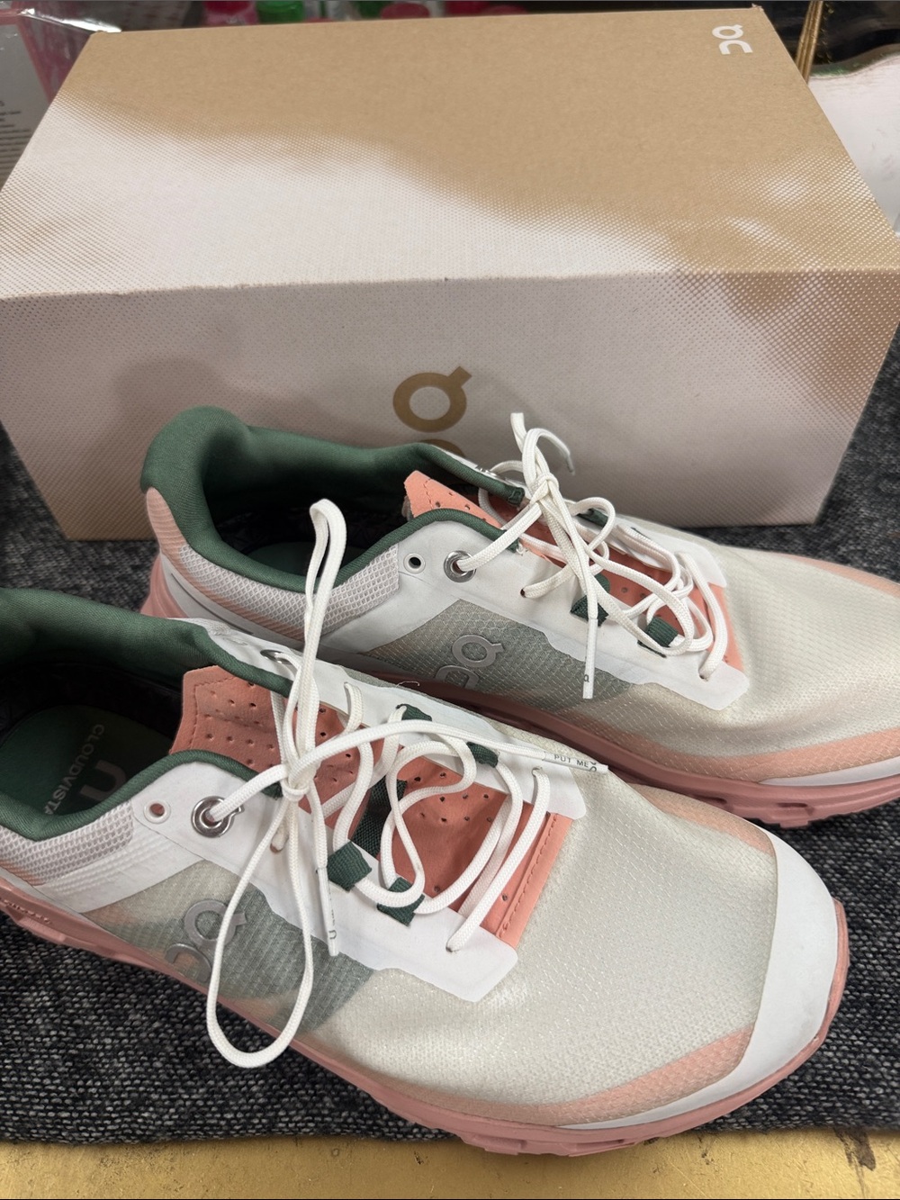 On Running Women's Cloudstratus Sneakers in Pink, Green and White